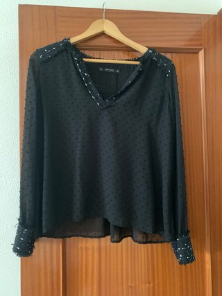 Blusa Plumeti Negra Zara Talla M