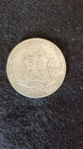 Moneda Plata 1 Sol peruano 5 décimos año 1930
