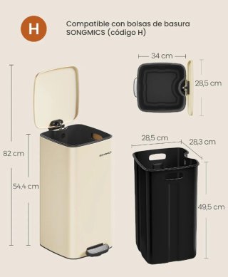 SONGMICS Cubo de Basura de Cocina 30 L Acero