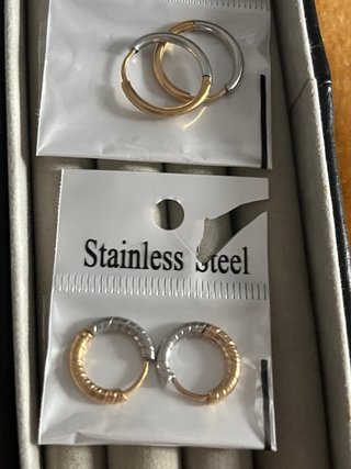 Pack Pendientes Aro Reversible acero dorado y plat