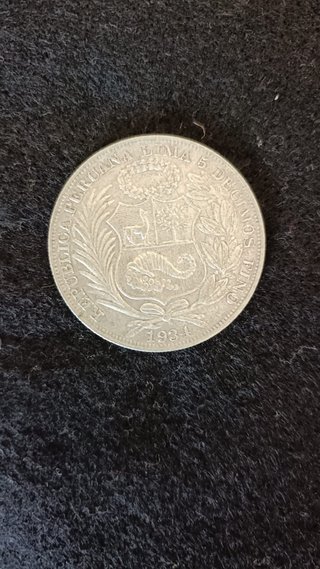 Moneda plata un sol peruano 5 decimos año 1934
