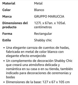 Carroza Metal Blanca para Eventos