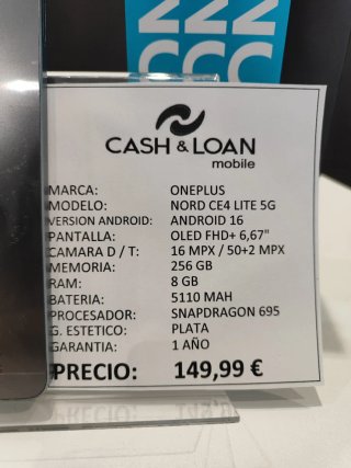 OnePlus Nord CE4 Lite 5G 256GB Plata