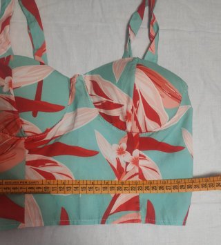 Top corsetto floreale turchese e corallo taglia s