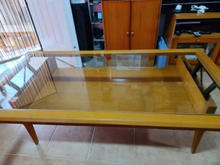 Mesa de centro elevable cristal y madera