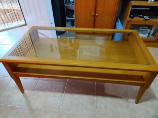 Mesa de centro elevable cristal y madera