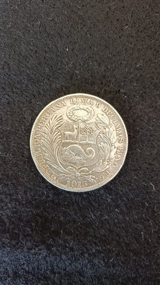 Moneda Plata un sol peruano 9 décimos FG año 1915