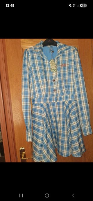 Vestido Csmaleonica cuadros azul y beige,