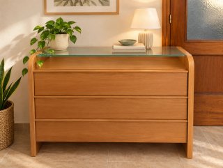 Cómoda de Madera con Tapa de Cristal