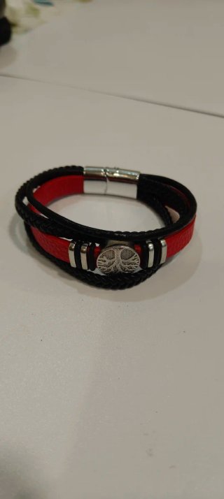 Pulsera de Cuero Negra y Roja