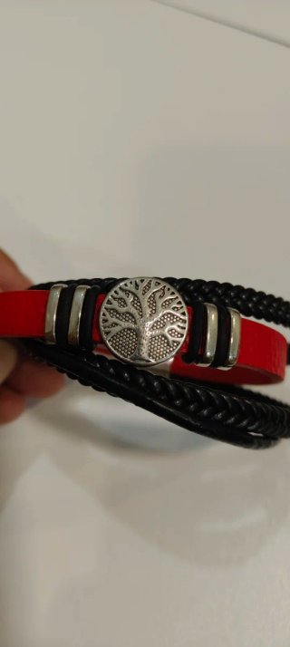 Pulsera de Cuero Negra y Roja