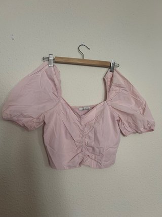 Blusa rosa fruncida manga abullonada
