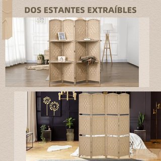 Biombo Separador 4 Paneles 2 Estantes 160cm Natura