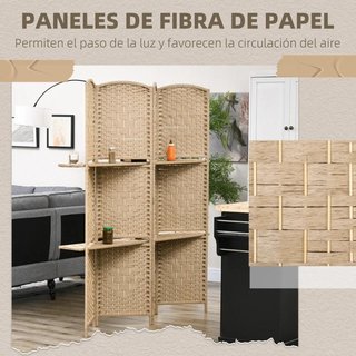 Biombo Separador 4 Paneles 2 Estantes 160cm Natura