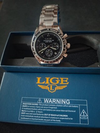 Reloj Cronógrafo Lige Negro y Plateado
