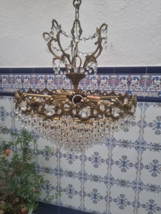 Lámpara antigua lágrimas cristal dorada