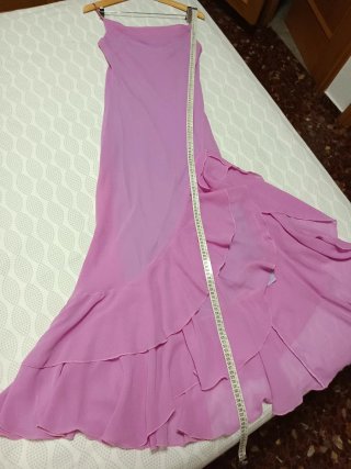 Vestido Largo de Fiesta rosa con Volantes