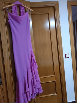 Vestido Largo de Fiesta rosa con Volantes