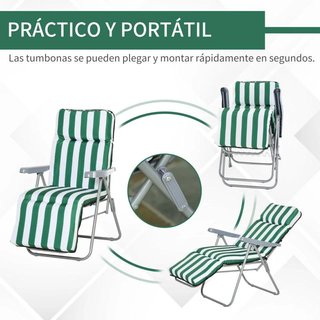 Pack 2 Tumbonas Jardín Acolchadas Ajustables Verde