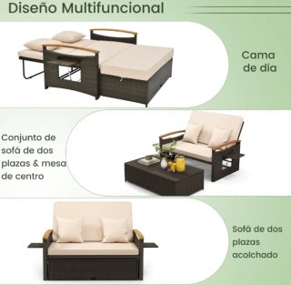 Conjunto Sofá Cama de Ratán