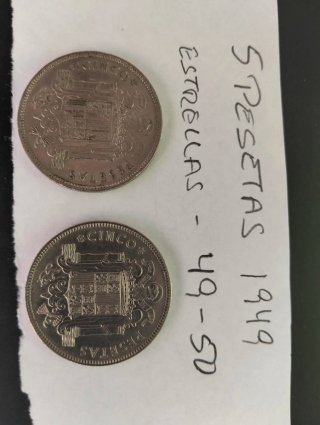 Lote 2 Monedas 5 Pesetas 1949 (Estrellas 49-50)