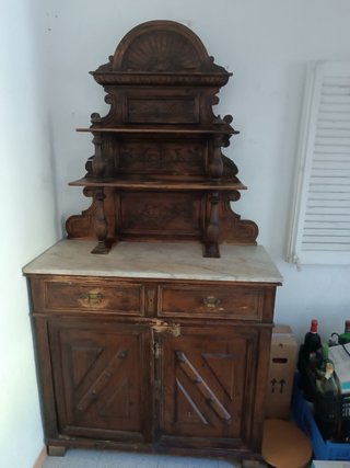 Mueble Antiguo Madera y Mármol