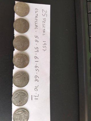 Lote 7 Monedas 25 Pesetas 1957
