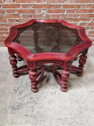 Mesa Hexagonal de Madera y Cristal