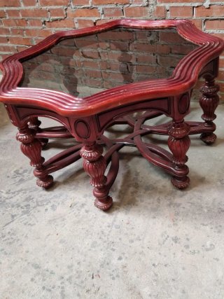 Mesa Hexagonal de Madera y Cristal