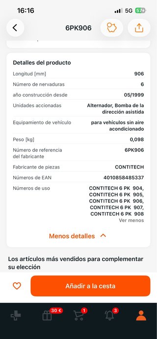 Correa CONTITECH 6 PK 906