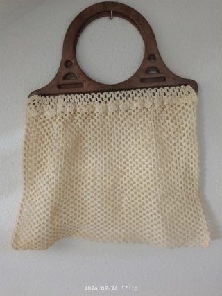 Bolso crochet asas simil madera vintage beige