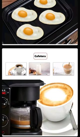 Horno 3 en 1 cafetera y plancha desayuno