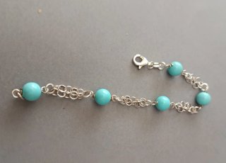 Pulsera de Plata y bolas color  Turquesas