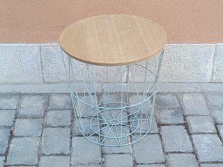 Mesa Auxiliar de Almacenaje Cesto Metal y Madera