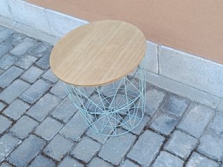 Mesa Auxiliar de Almacenaje Cesto Metal y Madera