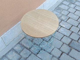 Mesa Auxiliar de Almacenaje Cesto Metal y Madera