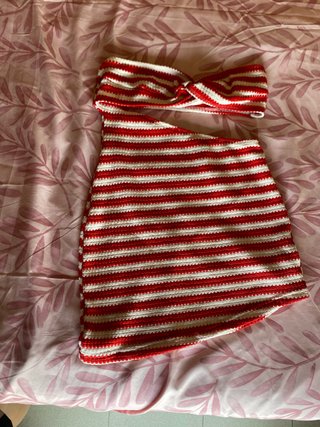 Conjunto Crochet Rayas Rojo y Blanco