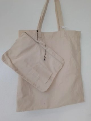 Bolsa Zara y neceser algodón beige