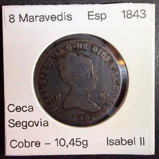Moneda 8 Maravedís Isabel II 1843