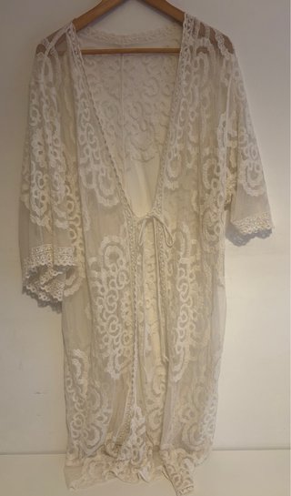 Kimono Largo de Encaje Blanco Coconut