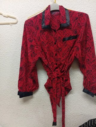 Blusa Túnica Vintage Roja y Negra Talla L