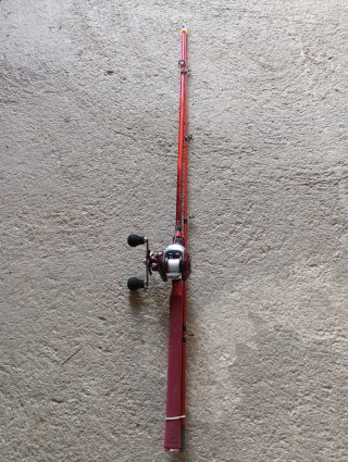 Caña de pescar casting roja