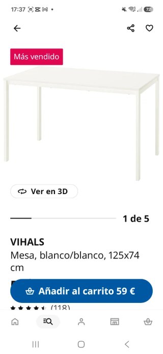 Mesa VIHALS IKEA Blanca 125x74 cm
