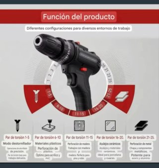 Taladro Atornillador Inalámbrico (2 Baterías)