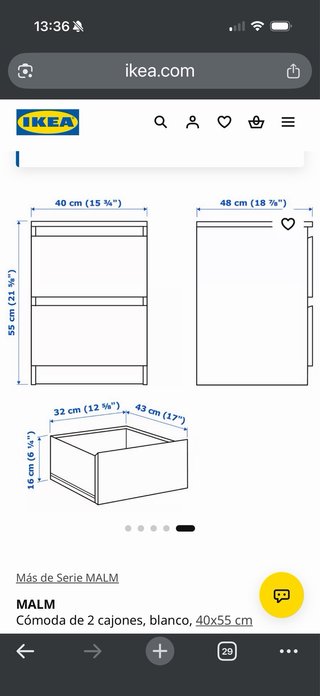 Cómoda Malm Ikea 2 cajones