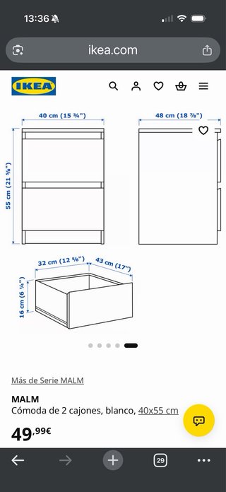 Cómoda Malm Ikea 2 cajones