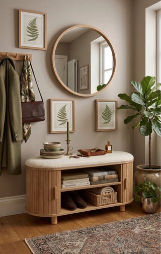 ¡A ESTRENAR! Mueble recibidor tapizado y madera
