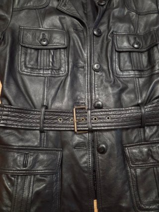 Chaqueta Sahariana de Cuero Auténtico Negro 42