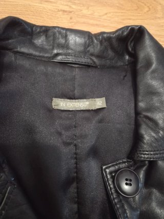 Chaqueta Sahariana de Cuero Auténtico Negro 42