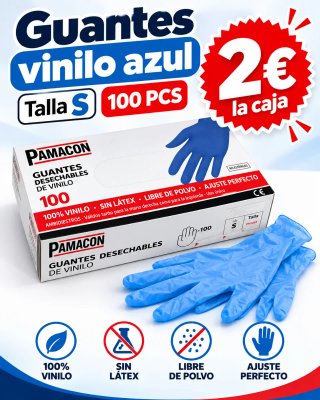 Guantes Vinilo Azul Talla S - 100 Unidades